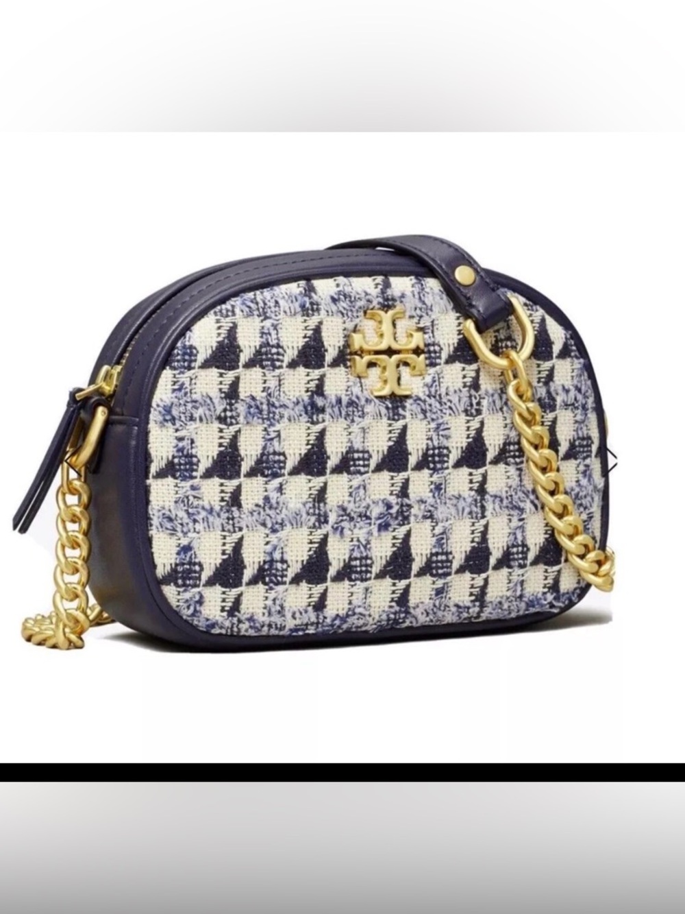 NWT Tory Burch Kira Tweed Small Crossbody Camera Bag Tory Navy
